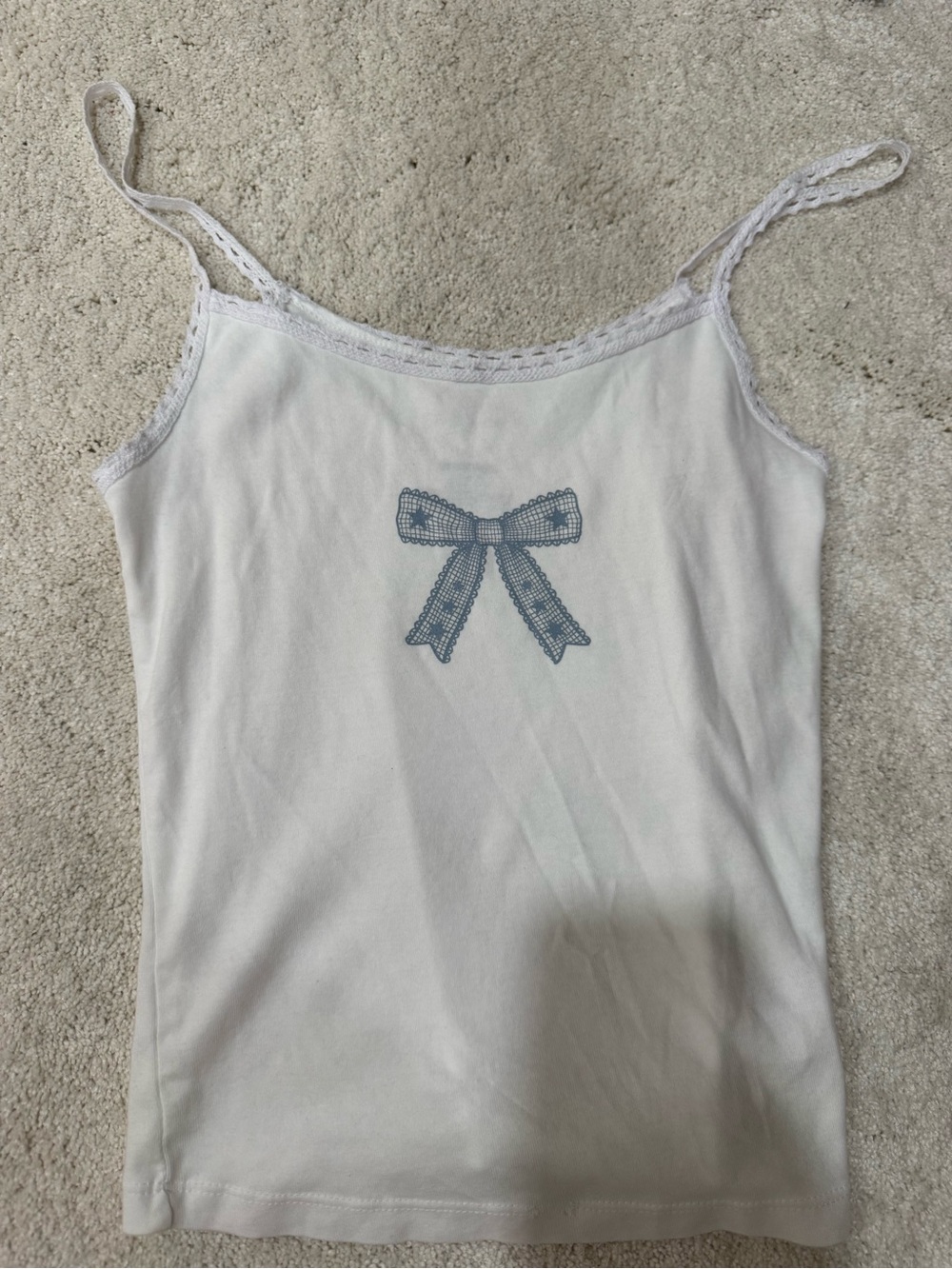 White Lace-Trim Bow Cami Tank Top